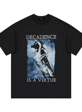 orisafour美式复古重磅纯棉短袖t恤 宽松休闲百搭情侣 摇滚暗黑风