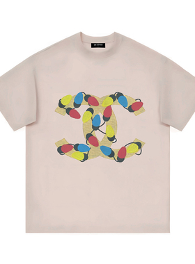 2026恶搞潮牌法式小香风轻奢霓虹灯糖果色男女情侣装短袖t恤纯棉