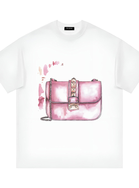 2026欧洲站艺术家高级感轻奢短袖t恤手绘涂鸦包包oversize小香风