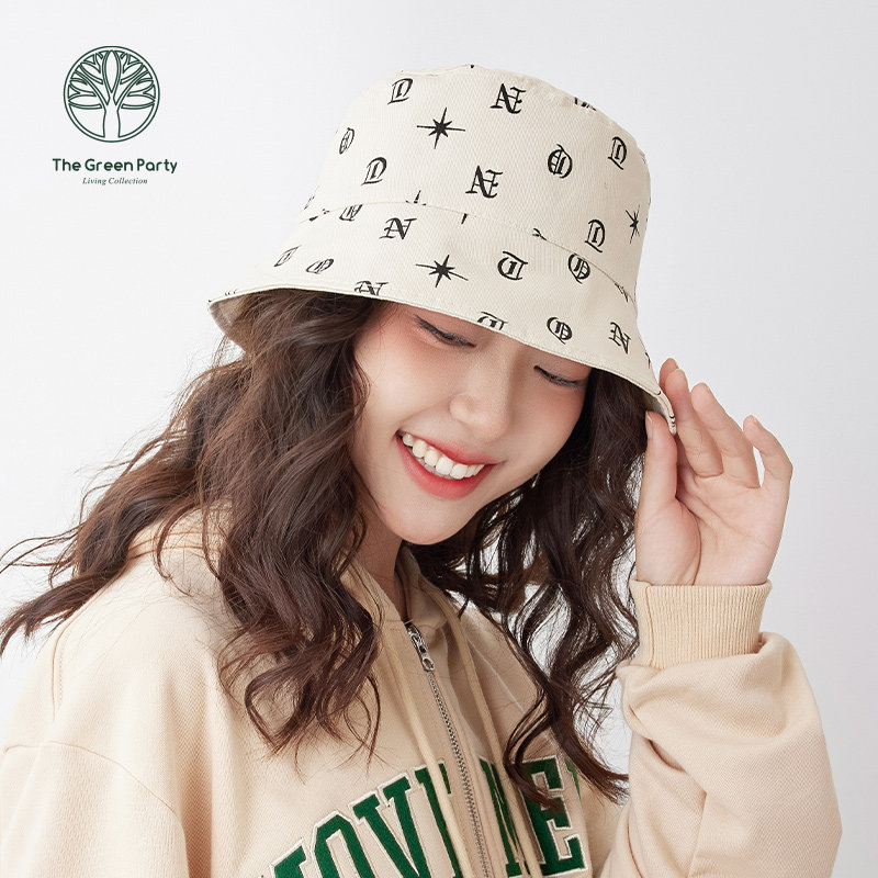 thegreenparty潮酷渔夫帽女字母印花逛街双面可带防晒遮阳帽子