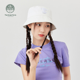 TheGreenParty潮酷渔夫帽刺绣字母女百搭户外防晒遮阳帽