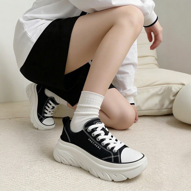 斯凯奇女土厚底帆布鞋板鞋休闲鞋