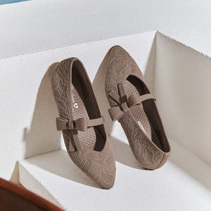 斯凯奇尖头浅口女单鞋气质玛丽珍夏新款王妃鞋透气通勤休闲平底鞋