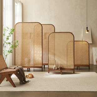 宋代美学玄关入户屏风隔断中古实木藤编正对门遮挡穿堂煞化解屏风