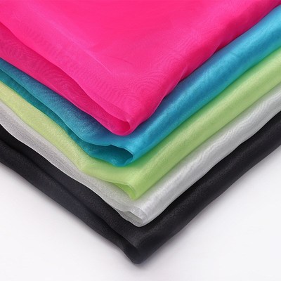 欧根纱面料加密三根纱3060冰丝手感适中带亮光演出服工艺布料