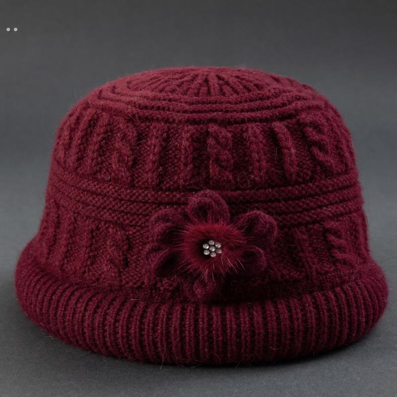 秋冬季中老年人兔毛妈妈毛线帽老太太老人帽子女冬天加绒保暖奶奶