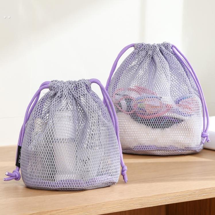 抽绳化妆袋手提式网眼抽绳翻盖口袋裤透明排水收纳袋旅行洗漱袋游