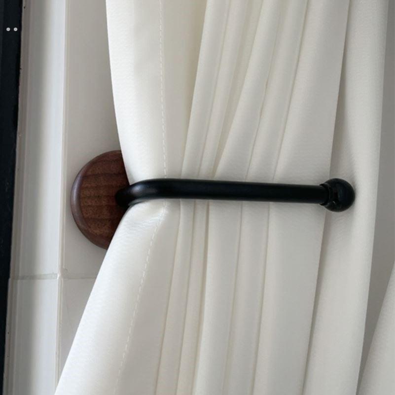 免打孔胡桃木窗帘挂钩新中式原木风无痕绑带固定器浴帘侧钩卡扣