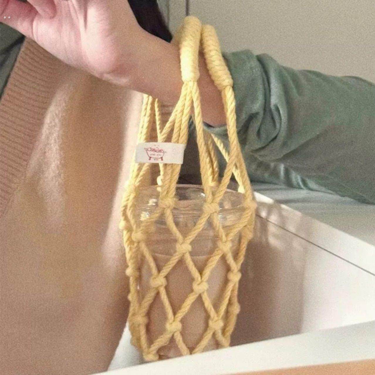 ins网红水杯网兜纯手工编织便携手提袋奶茶咖啡杯水杯套出游杯套,餐饮具,杯套,淘宝优惠券,粉丝福利购,淘宝优惠卷