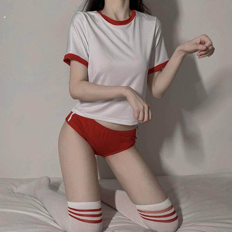 微胖体操服女纯欲风套装日系少女学院学姐风啦啦队沙滩体操服泳衣