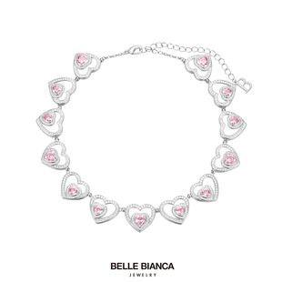 BELLEBIANCA粉钻心心相印项链 轻奢简约气质锁骨链女