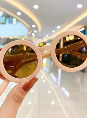 潮款儿童墨镜个性帅气圆框太阳镜男童女宝宝眼镜时尚小童墨镜复古