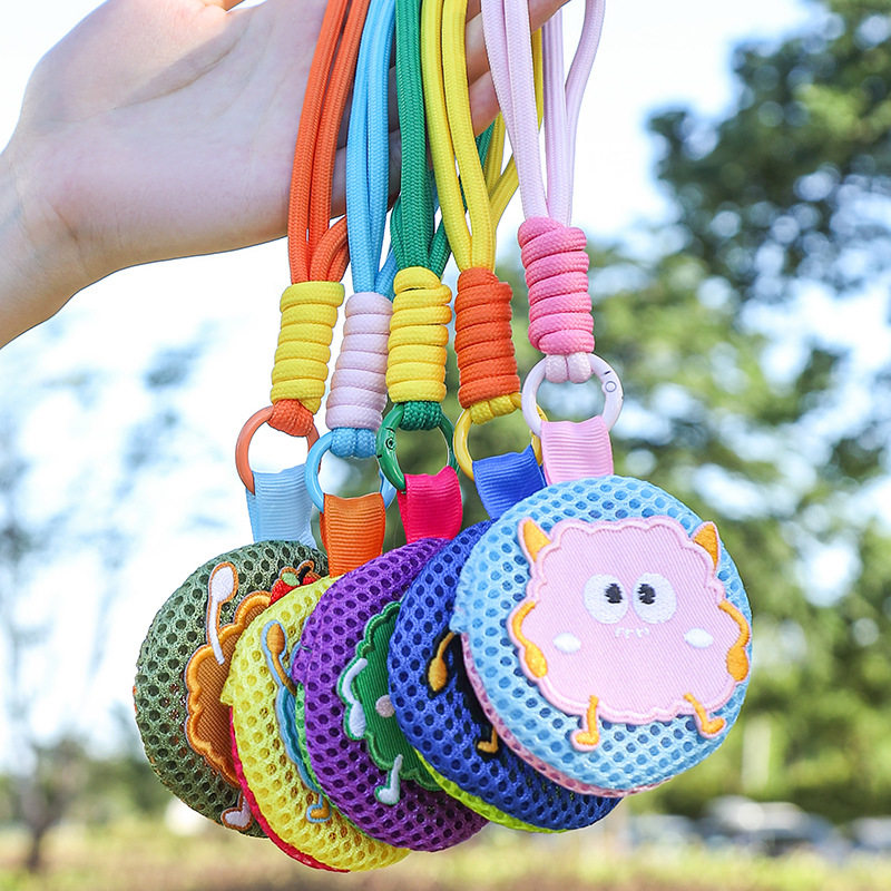 网格卡通小挂包随身多功能耳机收纳袋迷你小包可爱便携挂件钥匙扣