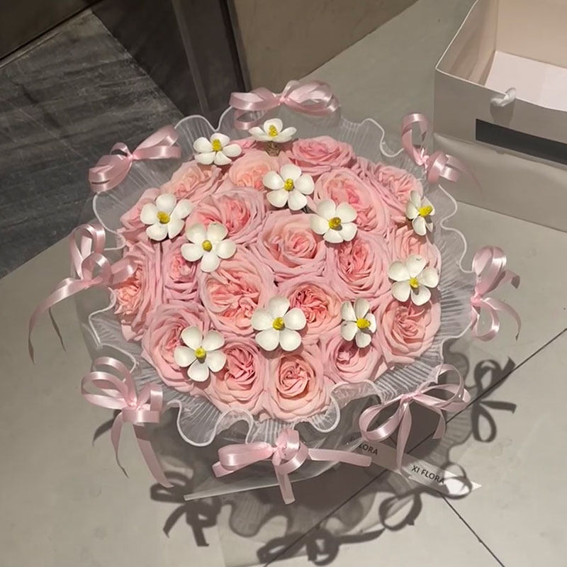 芭蕾风粉荔枝玫瑰花束生日礼物鲜花快递同城广州北京上海配送女友
