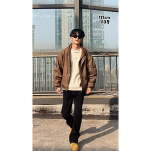 春季小个子美拉德连帽皮夹克男
