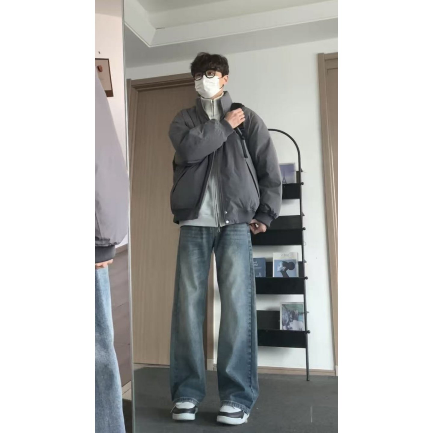 173皮蛋90白鸭绒灰色立领宽松羽绒服男冬季加厚保暖飞行员外套