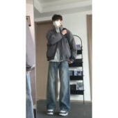 173皮蛋90白鸭绒灰色立领宽松羽绒服男冬季 加厚保暖飞行员外套