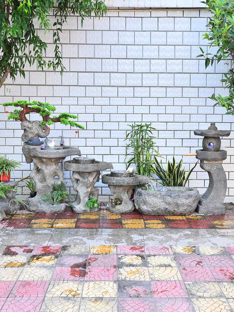 大型室外假山流水喷泉景观装饰循环池庭院露台庭院石地面景观