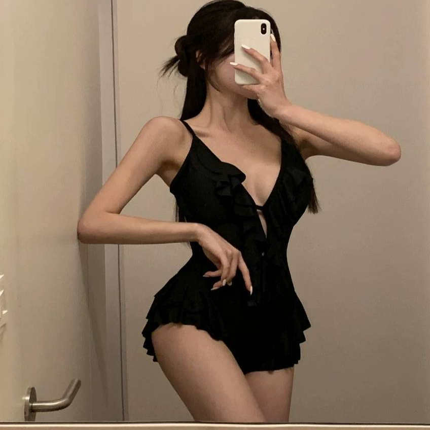 小性感高级感荷叶边显瘦连体泳衣