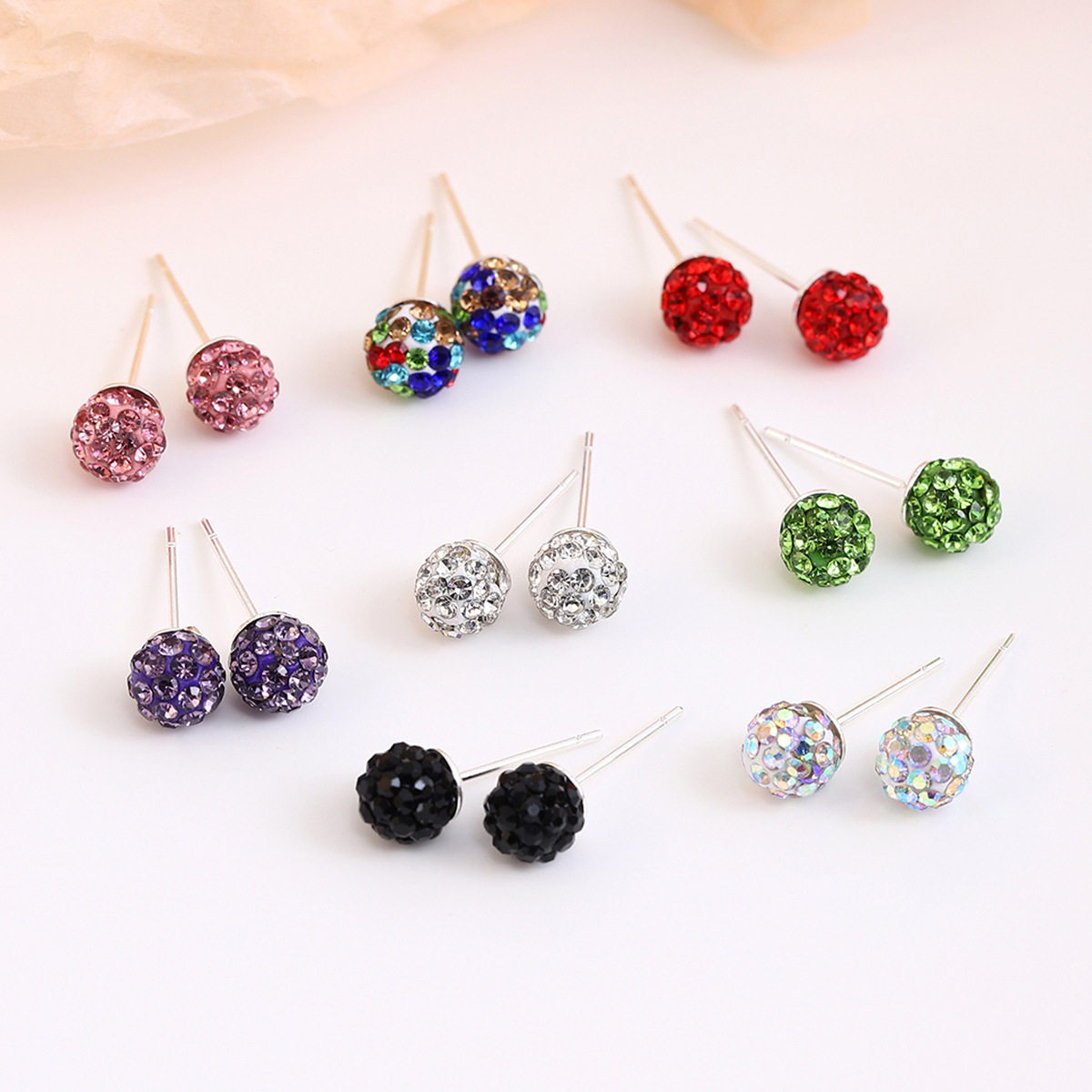 银针超闪多彩色水钻香巴拉耳钉 ins轻奢感名媛风时尚气质耳饰