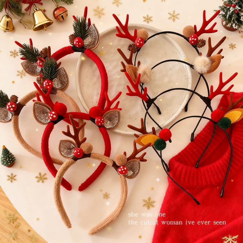 圣诞节头饰2025新款节日拍照压发鹿角发捆圣诞发箍麋鹿头箍饰品