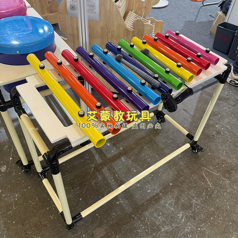幼儿园户外儿童打击乐器玩具双面手敲鼓移动铝管琴音乐启蒙玩具