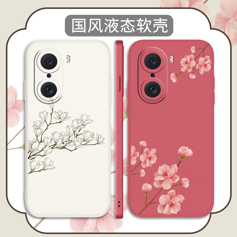 中国风适用华为荣耀60手机壳honor60se液态硅胶60Pro女生软壳6o国潮全包边por六十防摔2022花朵保护套5G女款