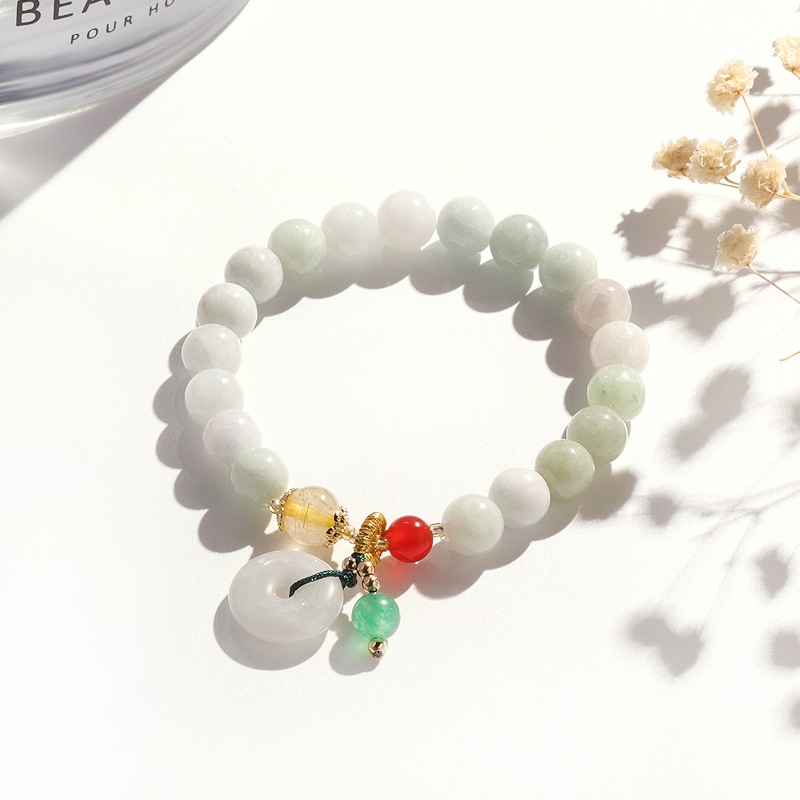 水晶手链女新款韩版金发晶红玛瑙翡翠平安扣手串小众翡翠手饰