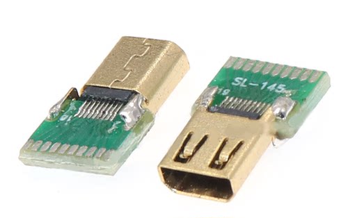 MICRO HDMI D款夹板式公头微形HDMI镀金款19P高清视频插头带板款