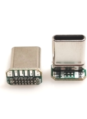 TYPE-C公头立插16Pin带PCB板2/3/4/5/6芯个焊盘拉伸90度L型