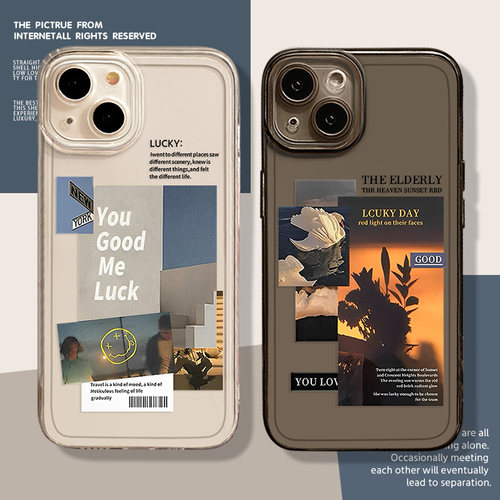 ins插画标签手机壳适用苹果系列