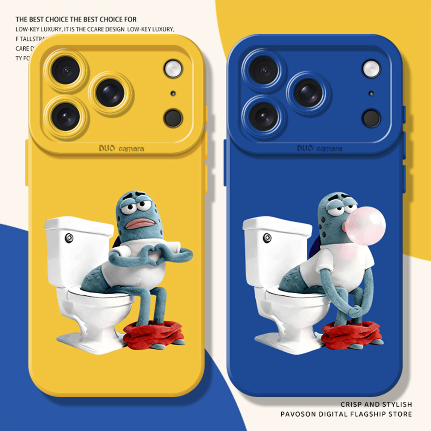马桶比心酷酷鱼适用苹果17promax手机壳iphone16pro硅胶15plus搞怪14趣味13mini比奇堡居民12新款11/x/xr/xs8
