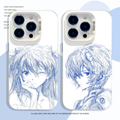 线稿EVA手机壳适用苹果16彩银iphone15promax明日香14plus绫波丽13mini渚薰12新款 11碇真嗣x动漫8周边17