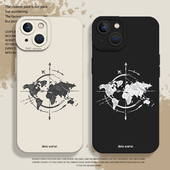 x个性 手绘世界地图手机壳适用苹果15情侣16套iphone14promax涂鸦13 12mini简约11新款 8plus线条17男女xs硅胶7