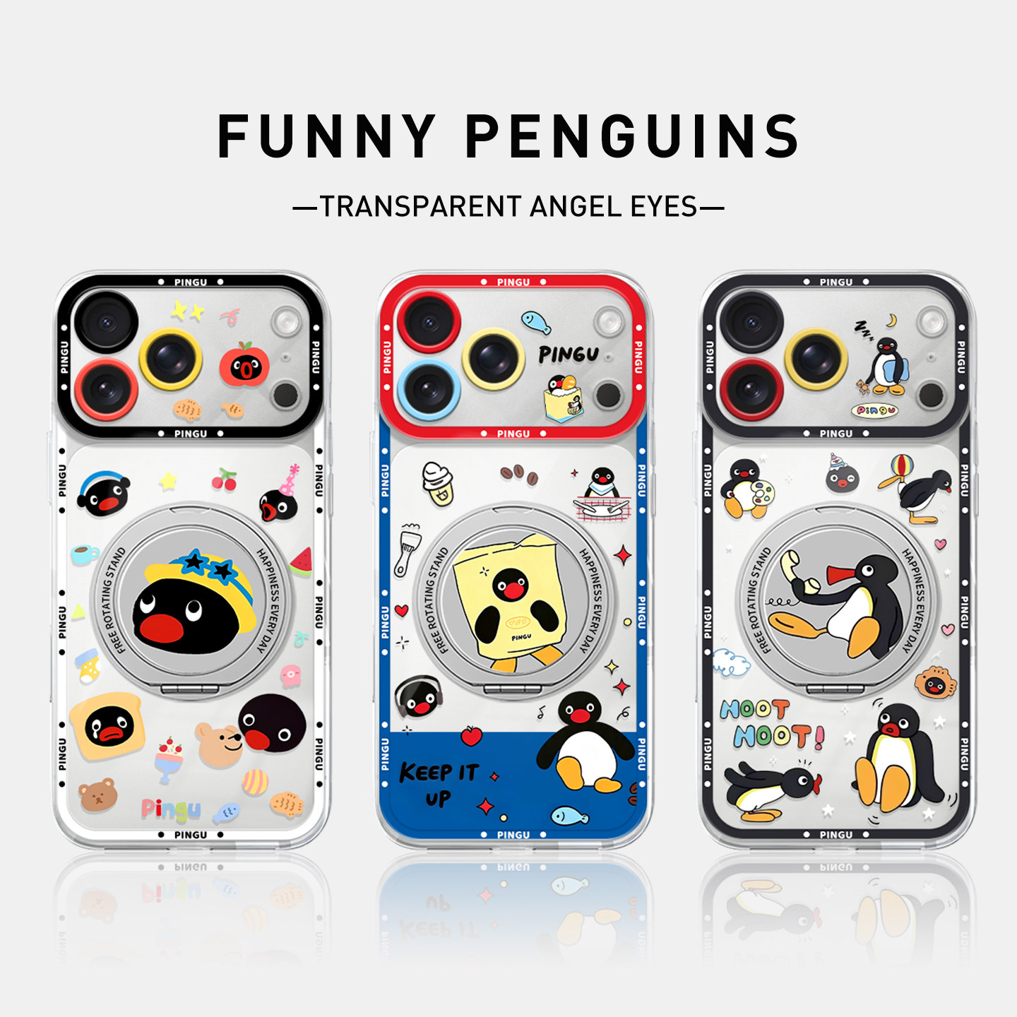 pingu企鹅适用苹果18promax手机壳iphone17pro透明16plus带支架15创意14可爱13小众12新款11高级感x女8/xr/xs