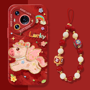 油画小飞马手机壳适用华为pura80挂绳mate70pro本命年nova14红色p60马年13新年50过年40男12女30/11/15/9/8/7