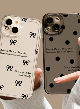 黑色蝴蝶结手机壳适用小米14波点15/13ultra红米k70爱心note12pro女款11闺蜜k60新款17小众k50高级感k90k80/9
