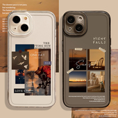 x夏季 ins风落日适用苹果15手机壳16 iphone14promax小众13高级感12mini透明11新款 8plus标签17复古xs创意7套