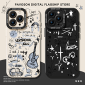 涂鸦吉他蝴蝶手机壳适用苹果16硅胶17带挂绳iphone15promax情侣14plus套13mini 12新款 11小众x高级感8男7女xs