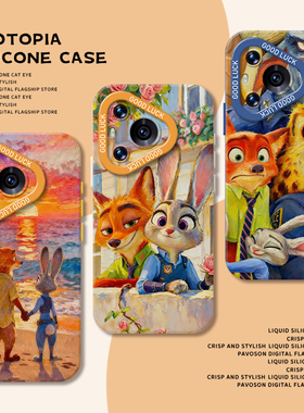 油画疯狂动物城适用华为pura80手机壳mate70pro尼克nova14新款p60朱迪13情侣50小众40周边12女30/11/15/9/8/7