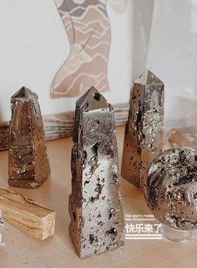 天然秘鲁黄铁矿原石水晶摆件金字塔球柱子灯塔柱观赏摆件非黄铜矿