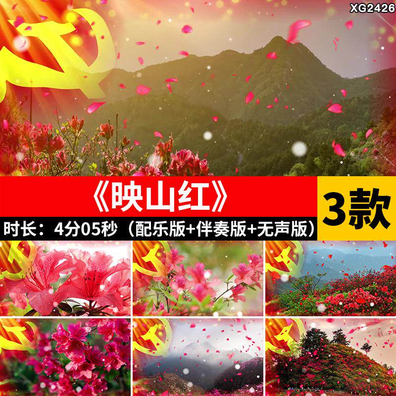 映山红 爱国红歌花海红花舞蹈舞台LED大屏幕背景配乐成品视频素材