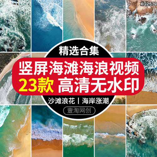竖屏俯拍海滩沙滩海浪海边海岸海洋波浪涨潮海面大海浪花视频素材