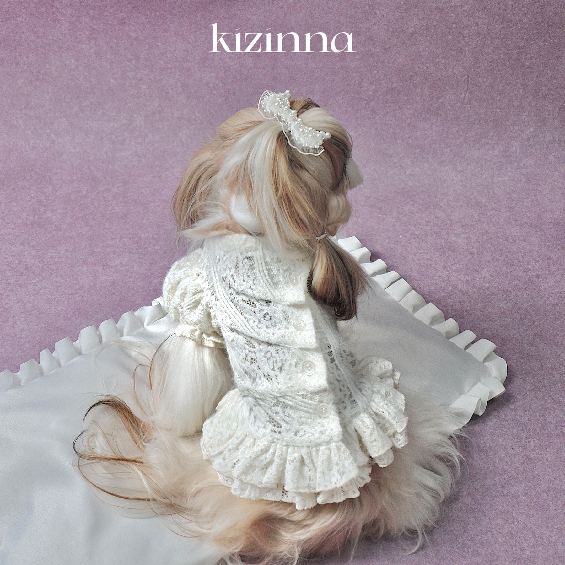 kizinna｜御白小圣女 柔软蕾丝镂空背褶设计款连衣裙猫狗萌宠服饰