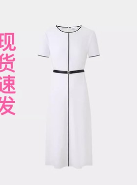 现货宝家女装2025年夏季新款简约温柔风气质黑色撞边小白裙女