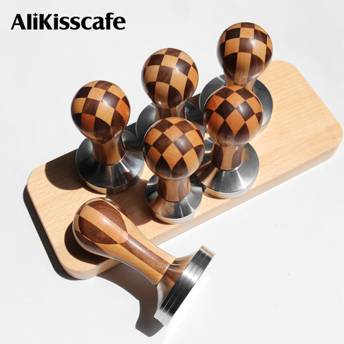 棋盘格咖啡手柄压粉锤实心304