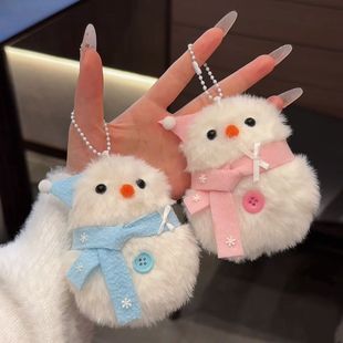 创意跨境可爱围巾雪人毛绒公仔钥匙扣圣诞节挂件抓娃娃礼物送人