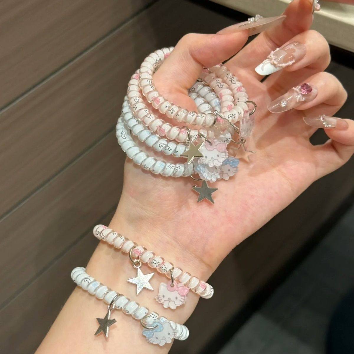 蓝粉色吊坠猫咪星星印花电话线圈高弹力无痕发绳甜美可爱发圈发饰,饰品/流行首饰/时尚饰品新,发饰,淘宝优惠券,粉丝福利购,淘宝优惠卷