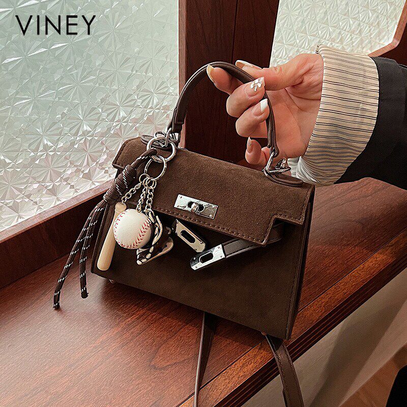 Viney包包2024新款秋冬女包斜挎包小众麂皮绒复古迷你单肩凯莉包