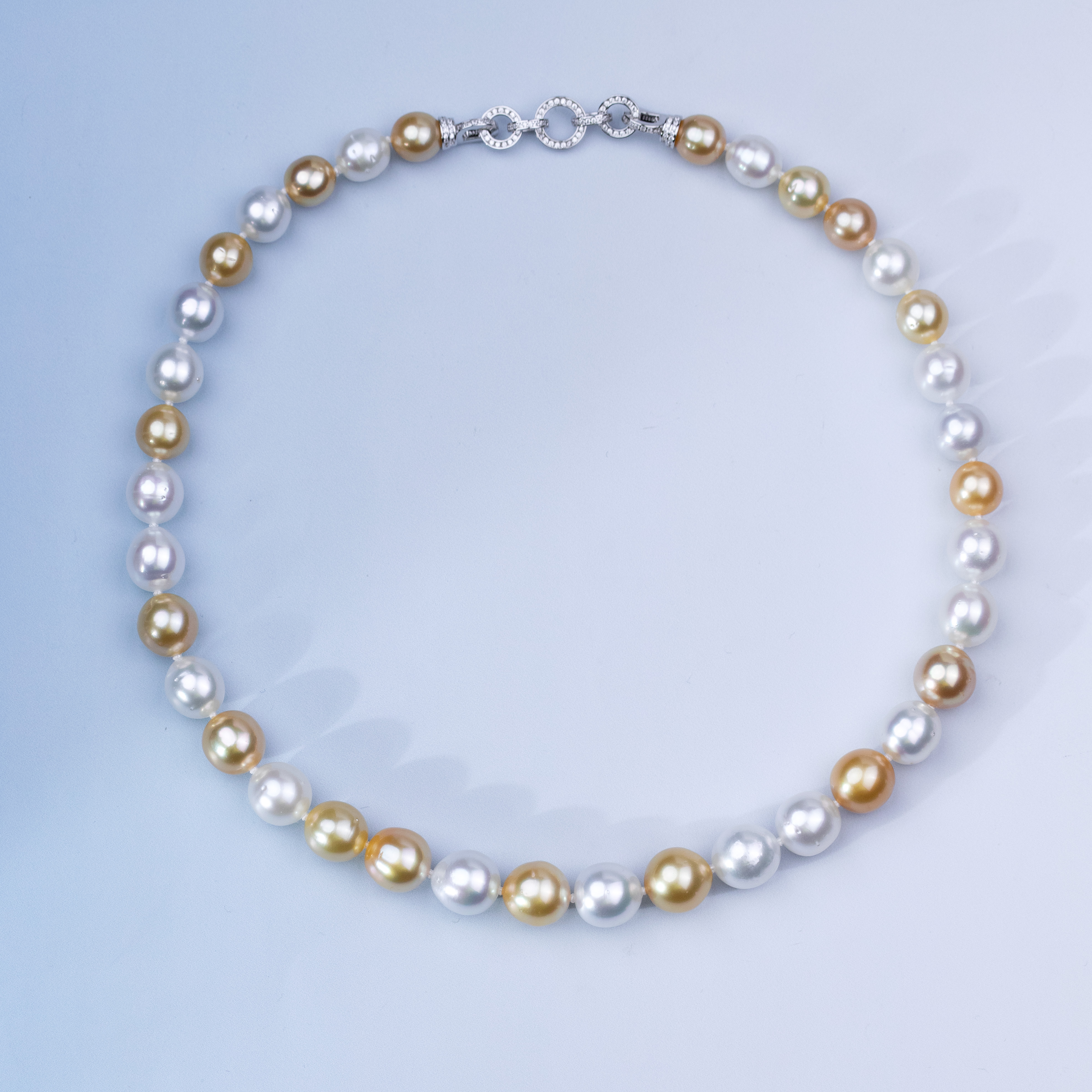 ANGEPERLE/天使之泪海水珍珠澳白+金珠“白蝶皇后”项链S925银扣